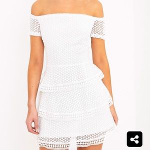 Sensia White Lace Bardot Mini Dress - US 10